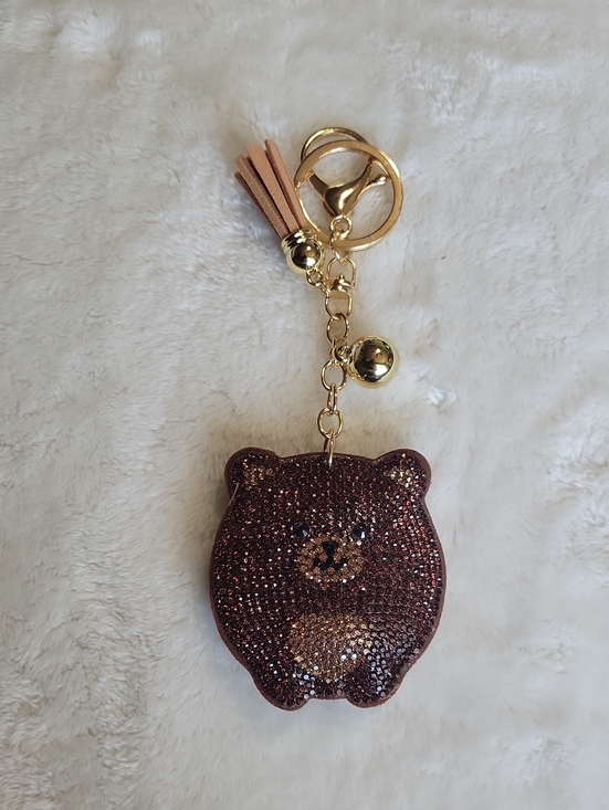 Accessories - Crystal Bear Tassel Keychain/ Bag Charm- Brown Glitter